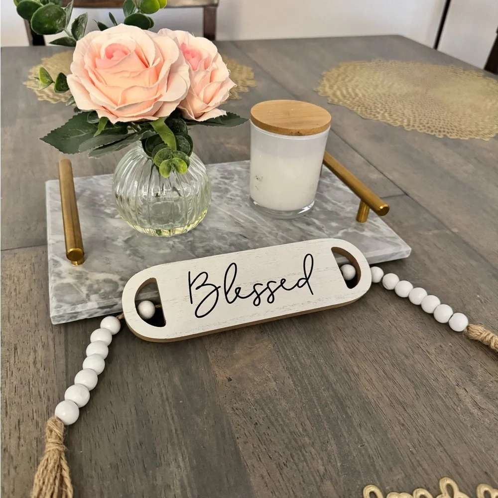 Elegant Marble Serving Tray with Gold Handles